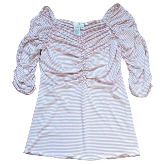 Max Studio 3/4 Sleeves PInk/White Striped Off-the-Shoulder Ruffled Small (EUC) - Picture 4 of 5